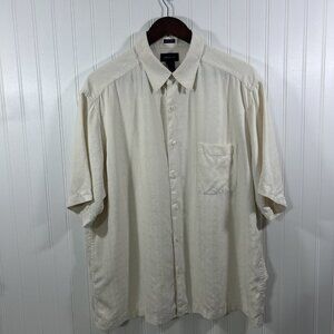 Claiborne Men XL Button Up Shirt White Short Sleeves 100% Silk